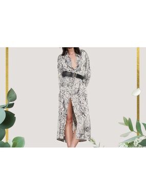 Zara Snake-Print Midi Shirt Dress in White and Black